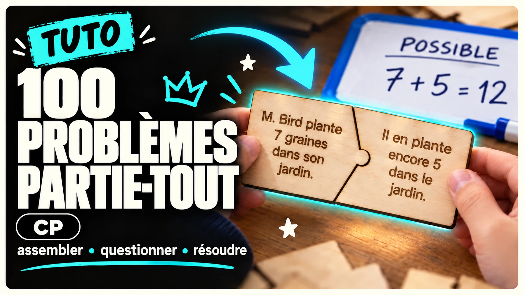 Vignette TUTO : 100 problèmes partie-tout, ardoise et tuiles de bois.