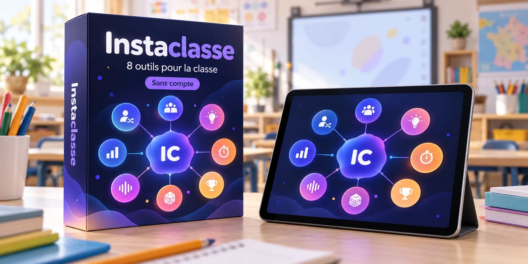 Visuel de l’application Instaclasse et de ses huit outils